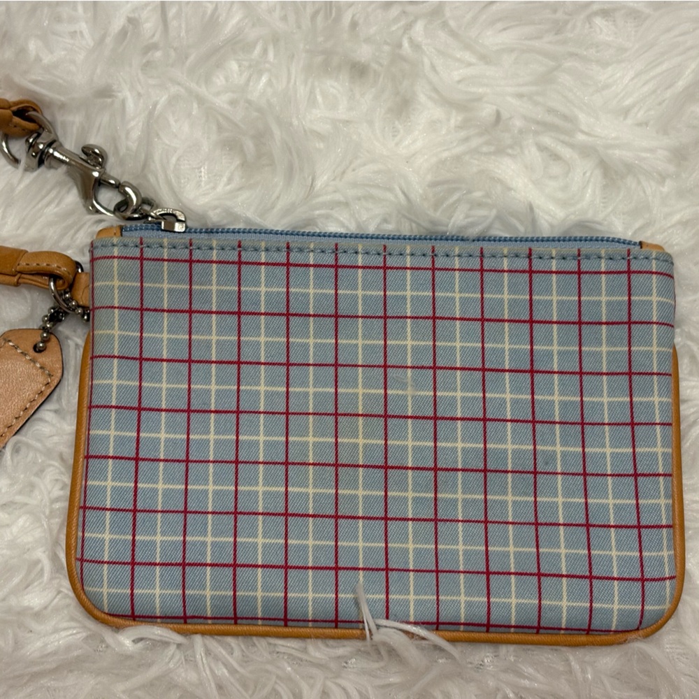 Coach Blue and Tan Plaid Wristlet
